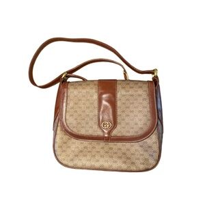 Gucci Vintage Womens GG Monogram Shoulder Crossbody Brown Beige Bag